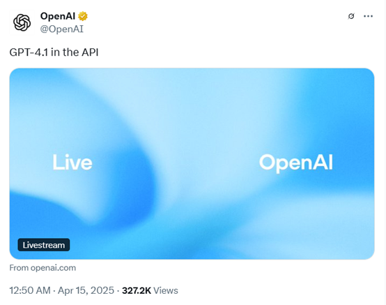 OpenAI 发 GPT-4.1：性能暴涨，支持 100 万 tokens 上下文
