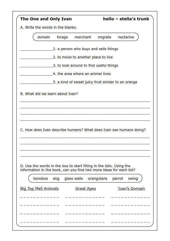 图片[3]-纽伯瑞金奖作品 《独一无二的伊凡》英文版精读练习纸，阅读力轻松刷出来！-AI Express News