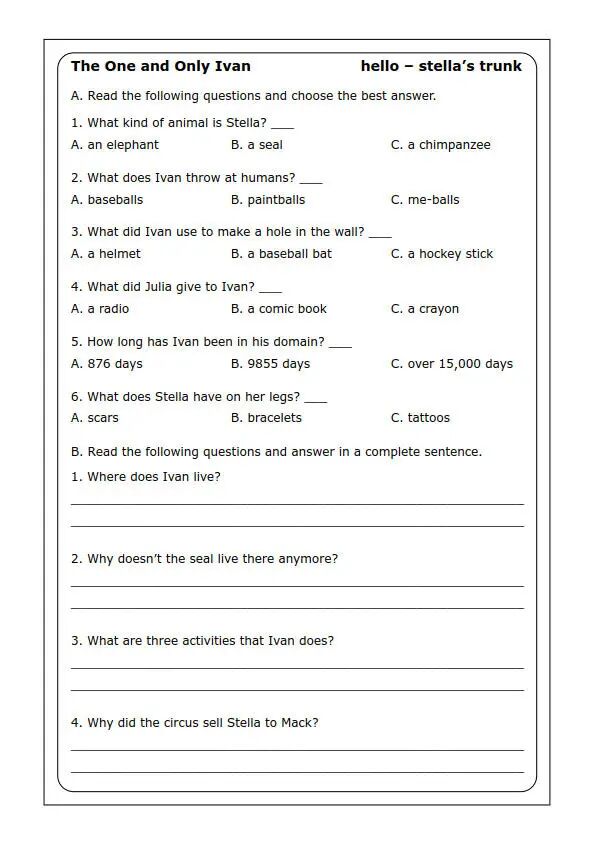 图片[2]-纽伯瑞金奖作品 《独一无二的伊凡》英文版精读练习纸，阅读力轻松刷出来！-AI Express News