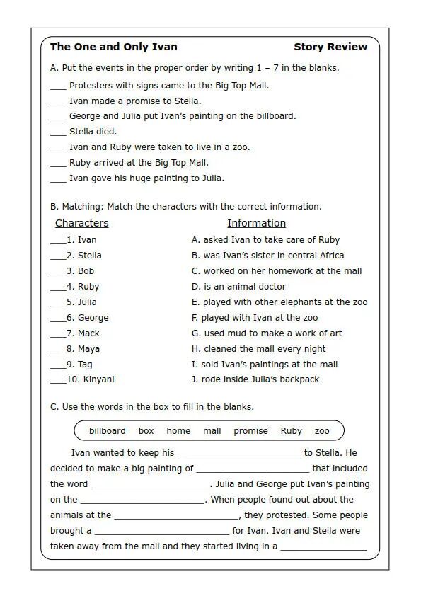 图片[4]-纽伯瑞金奖作品 《独一无二的伊凡》英文版精读练习纸，阅读力轻松刷出来！-AI Express News