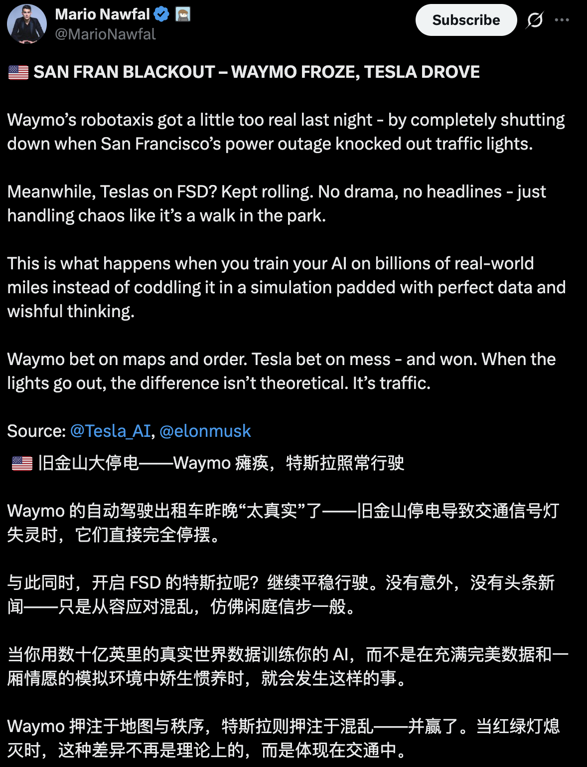 图片[10]-旧金山全城瘫痪！Waymo断电变「废铁」，马斯克纯视觉赢麻了-AI Express News