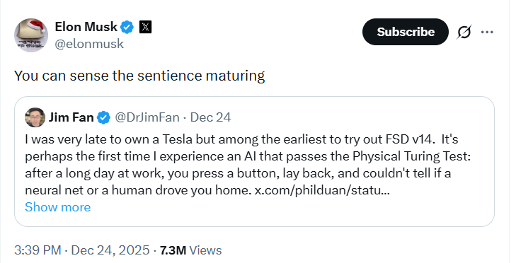 图片[1]-特斯拉FSD通过物理图灵测试，英伟达高管盛赞-AI Express News