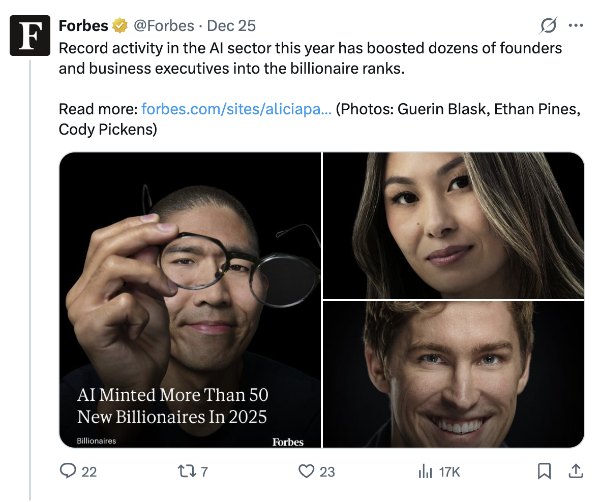 图片[1]-AI在2025年捧出50+新亿万富翁，有人才22岁-AI Express News