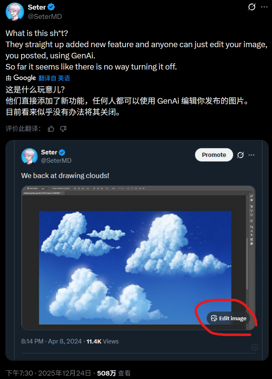 图片[7]-马斯克圣诞礼物：X上所有图片都能一键AI改图了，全球画师暴怒-AI Express News