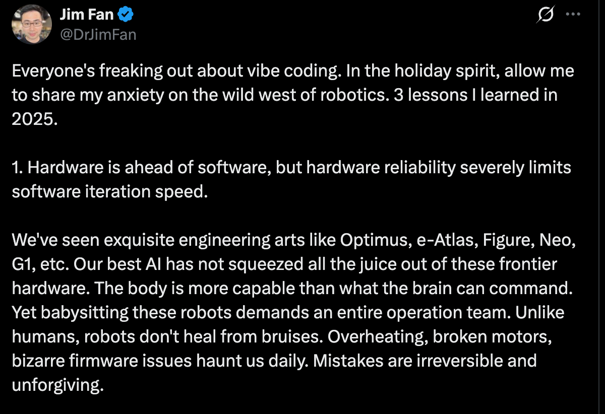 图片[2]-英伟达机器人掌门人Jim Fan年度复盘：Vibe Coding火出圈，机器人领域却依然焦头烂额-AI Express News