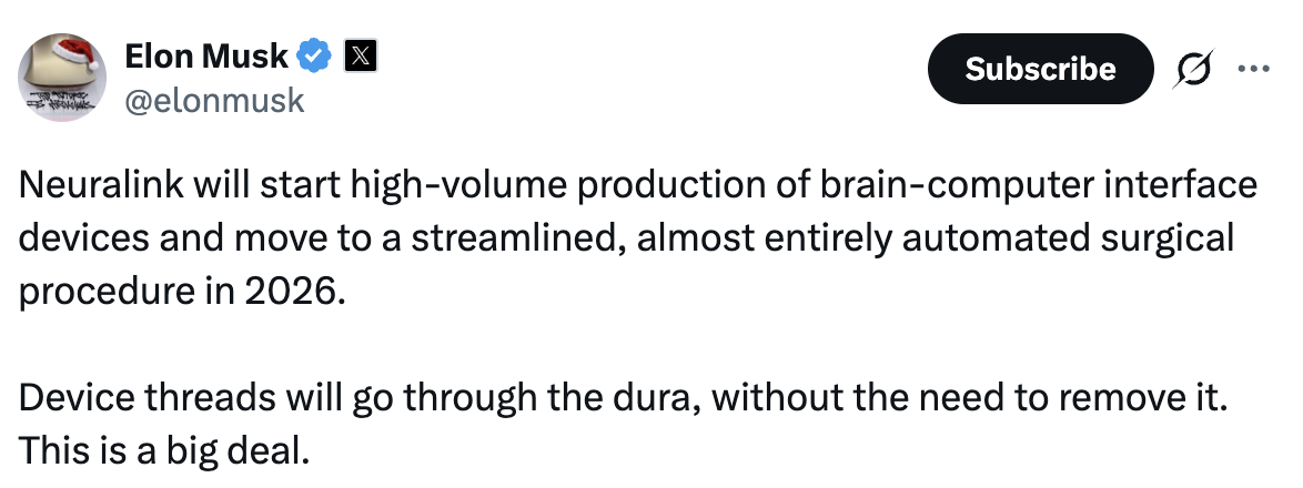 图片[1]-马斯克宣布：量产脑机接口，手术全自动化-AI Express News