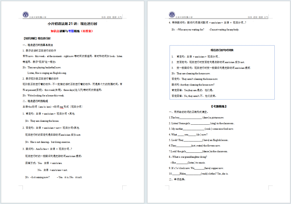 图片[6]-北大附小内部资源！小升初英语语法专题21讲，讲解练习答案全了！-AI Express News