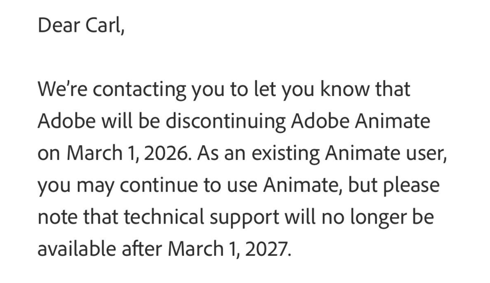 图片[1]-猝不及防，Adobe关停2D动画软件Animate拥抱AI！最惨学生：一学期的课白上了-AI Express News