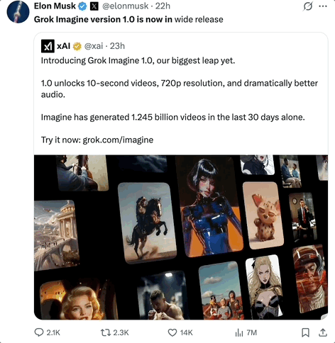 图片[1]-马斯克视频生成模型首次交卷！电影级运镜+音效，免费可玩-AI Express News