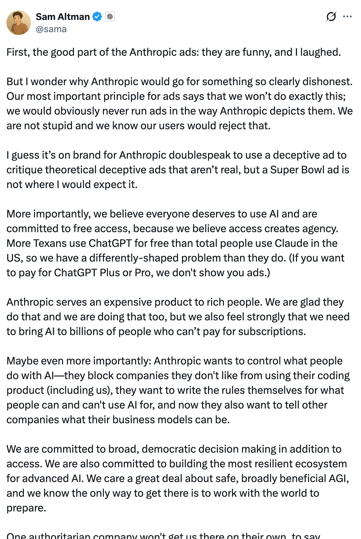 图片[7]-Anthropic 在超级碗投了个广告，把 Sam Altman 干破防了-AI Express News