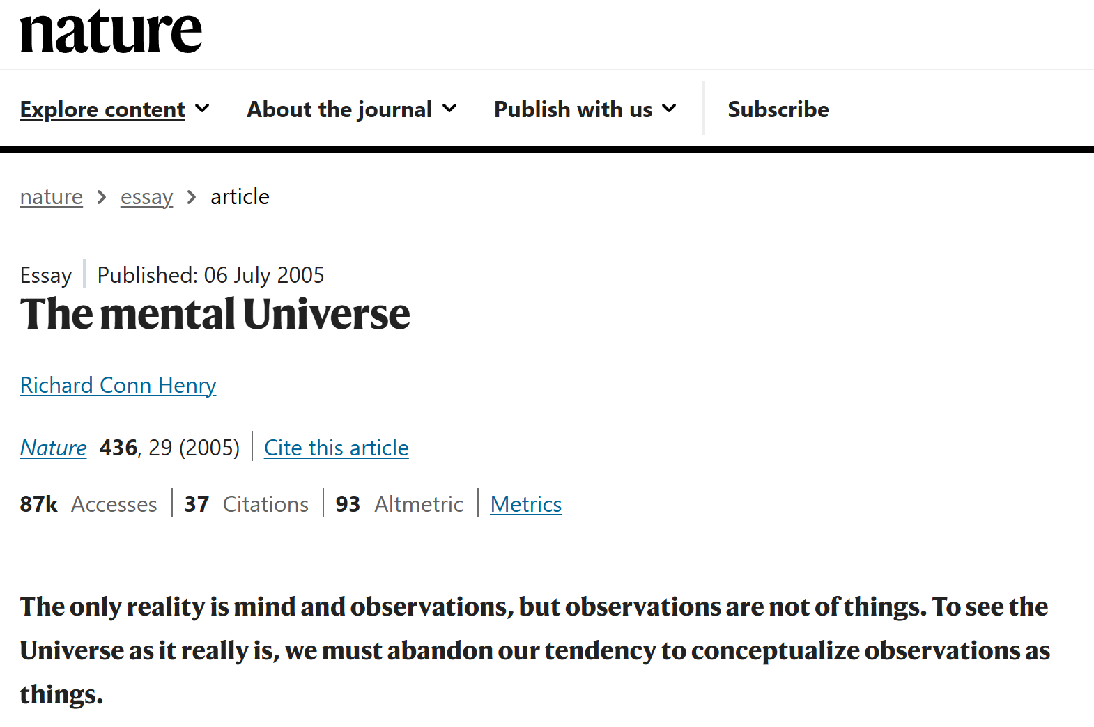 图片[1]-唯心主义才是真理？量子物理学家在《Nature》发布！宇宙的本质并非物质的，只有意识和观察才是真实存在的-AI Express News